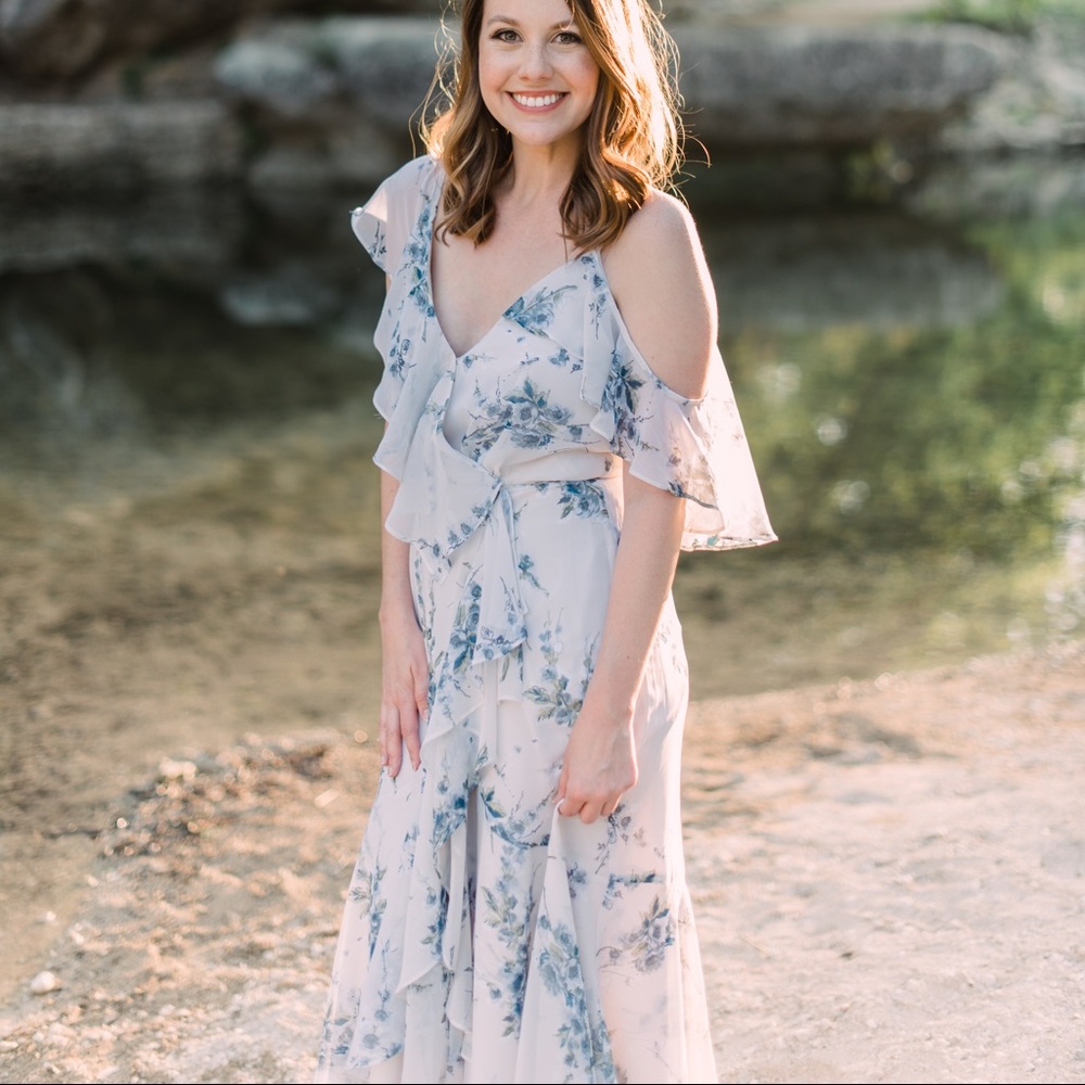 NWT blue and white floral wrap dress